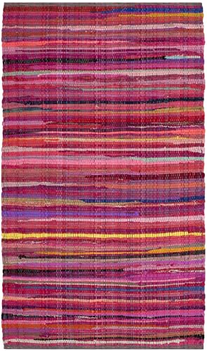 SAFAVIEH Rag Rug Collection Accent Rug - 2'6" x 4', Red & Multi, Handmade Boho Stripe Cotton, Ideal for High Traffic Areas in Entryway, Living Room, Bedroom (RAR240D)