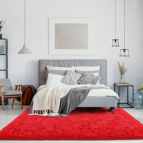 Jelymark Super Soft Shaggy Rug for Bedroom, 5x8 Feet Fluffy Carpet for Living Room, Fuzzy Indoor Plush Area Rug for Home Decor, Furry Floor Rugs for Dorm, Kids Nursery Rug for Girls, Red - color: Red, size: 5' x 8' (Rectangular)