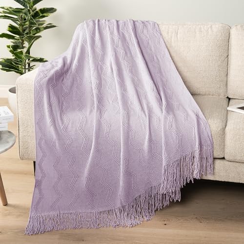 PAVILIA Lavender Purple Knit Throw Blanket for Couch Bed, Soft Knitted Farmhouse Sofa Throw for Living Room, Lightweight Decorative Summer Throw Blanket for Chair, Outdoor Textured Boho Blanket, 50x60 - color: Lavender Purple, size: 50 X 60 Inches - Throw
