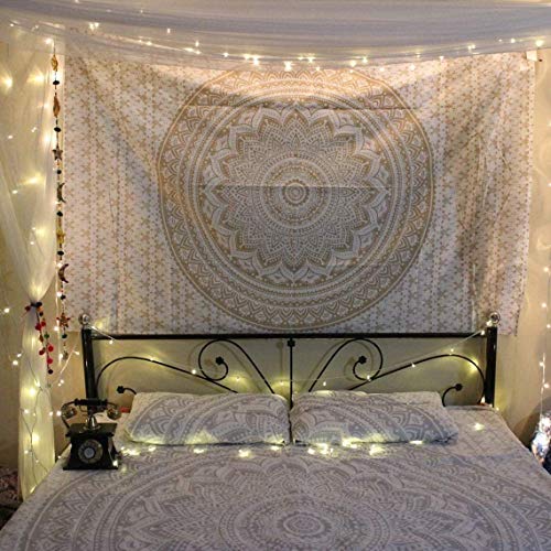 ANJANIYA Ombre Wall Hanging Bohemian Tapestry, Metallic Wall Art Bedspread, Psychedelic Hippie Mandala Dorm Décor for Hanging, Bedding, Beach Coverlet Curtain, Gold 85"X90" - color: Gold, size: 90"L x 85"W