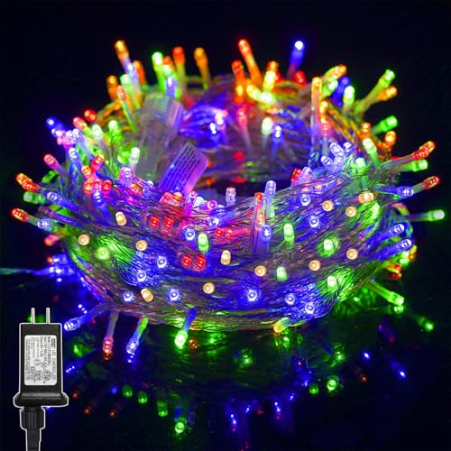 LJLNION 300 LED String Lights Outdoor Indoor, Extra Long 98.5FT Christmas Lights, 8 Lighting Modes, Plug in Waterproof Fairy Lights for Wedding Party Bedroom Decorations (Multicolor) - color: Multicolor