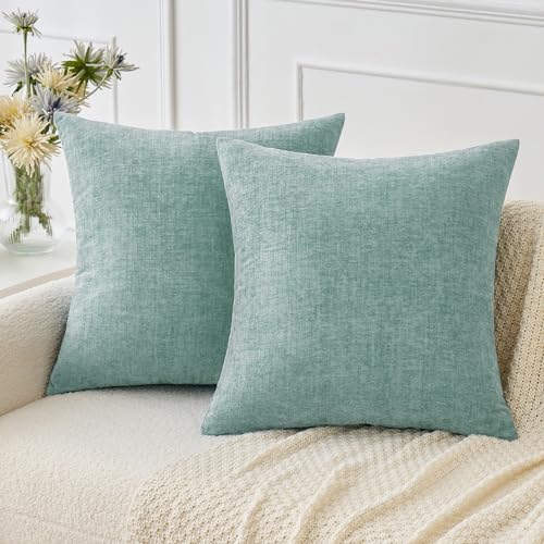 MIULEE Pack of 2 Couch Throw Pillow Covers 16x16 Inch Soft Aqua Green Chenille Pillow Covers for Sofa Living Room Spring Home Decor Couch Solid Dyed Cases - color: Aqua Green, size: 16" x 16" (Pack of 2)