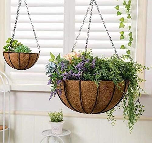 Kingbuy 10 Inch Hanging Planter Basket with Coconut Liner Wire Plant Holder Chain Flower Baskets Pot Hanger Home Garden Decoration for Indoor Outdoor, 2 Pack