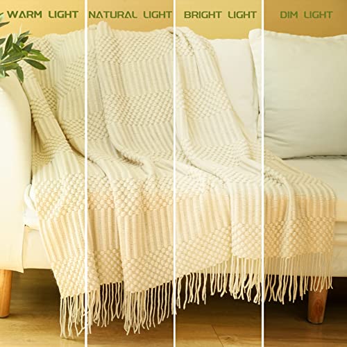 Blagic Knitted Throw Blanket for Couch, Bed and Sofa. Super Soft Blanket with Tassels, Beige Throw Blanket, 60 x 80Inches Lightweight & Cosy Home Decor - color: H-beige, size: 60 × 80 in