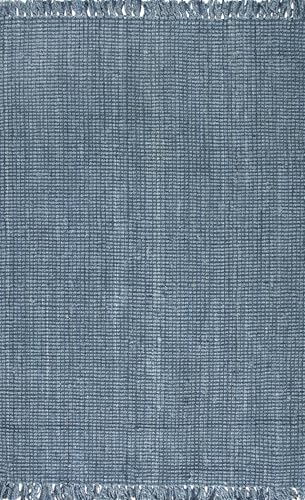 Nuloom Daniela Blue, 6' x 9', Handmade, Jute, Tassel, Soft and Textured, High Traffic, Stain Resistant, Easy Clean, Durable Area Rug for Bedroom, Living Room, Dining Space, Foyer, Entryway - color: Blue, size: 6' x 9' (Rectangular)