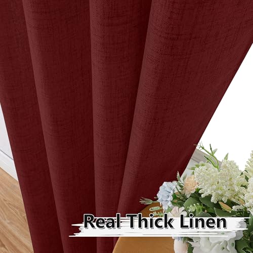 Tollpiz Short Linen Tier Curtains Rod Pocket Semi Sheer Half Kitchen Curtain Burlap Light Filtering Thick Linen Drapes for Bathroom, 30 x 24 inches Long, Burgundy Red, Set of 2 Panels - color: Burgundy Red, size: 30"W x 24"L (Pack of 2)