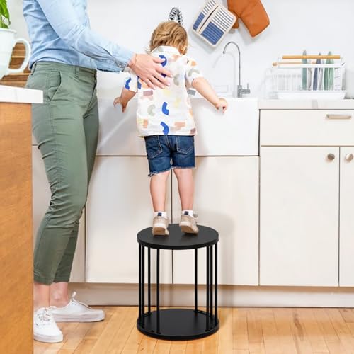 HDANI Small Round Wooden Step Stool for Kids Adults, 300lbs Load Capacity Garden Stool, Non-Slip Small Stool for Plant Stand, Kitchen, Bathroom and Bedroom, Black - color: Black, size: Small - Single