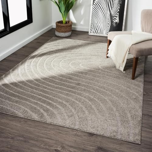 LUXE WEAVERS Modern Geometric Wave Taupe 4x6 Area Rug - color: Taupe, size: 4' x 6' (Rectangular)