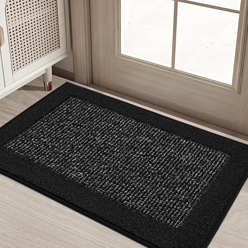 BEQHAUSE Indoor Door Mat 20" x 32", Dirt Trapper Door Mats Non-Slip Entryway Rugs Washable, Trap Dirt Absorbent Welcome Mat, Low Profile Floor Mats for Front Back Door and Entryway, Black - color: Black, size: 20" X 32" (Rectangular)