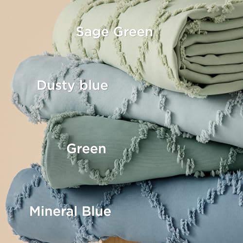 Bedsure Boho Duvet Cover Queen Size, Mineral Blue Breathable & Soft Boho Bedding, Machine Washable Comforter Cover for All Seasons, Includes 1 Duvet Cover 90"x90" with 2 Pillow Shams & Zipper Closure - color: 09 - Mineral Blue(no Comforter), size: Queen (