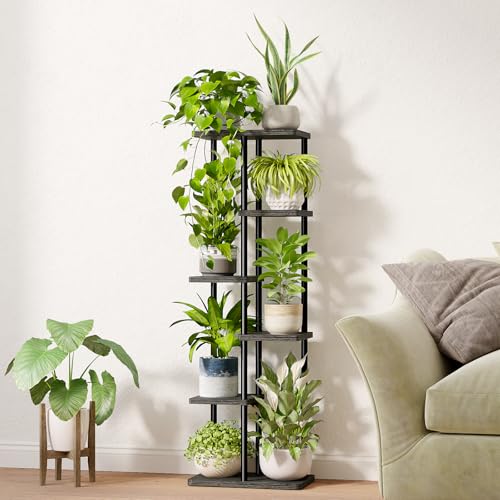 Bamworld Tall Plant Stand Indoor, 6 Tier Metal Plant Shelf for Multiple Plants, Tiered Flower Pot Stands for Patio Garden Balcony Living Room Bedroom, Black - color: Black, size: 6 Tier