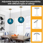 Modern Blue Glass Pendant Light, Kitchen Island Lighting 2-Pack Globe Pendant Light Fixtures Century Kitchen Island Pendant Lighting for Bedroom Living Dining Room Light Fixture (Without Bulb) - color: Blue-1 Light-2PC