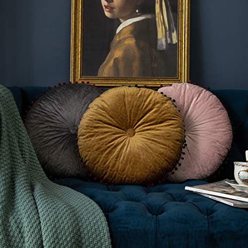 vctops Velvet Soft Round Chair Pads Cute Gradient Pom Pom Indoor Dining Chairs Cushion (Yellow, Diameter 16") - color: Yellow, style: Diameter 16 Inch