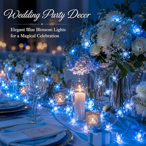Connectable 33ft 100 LED Plug in Blue Flower Fairy Lights String Decor | Fairy Floral Lights For Christmas, Easter, Valentine'S Day, Proposal, Birthday Wedding Indoor Outdoor Hanging Decorations - color: Blue