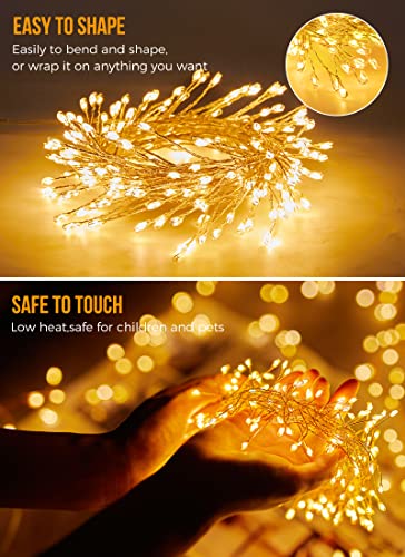 2 Pack 10 Ft Battery Operated Fairy Lights, 120LEDs Firecracker String Lights, Silver Wire Starry Firefly Light for Bedroom Home Wedding DIY Wreath Indoor Outdoor Christmas Decorations, Warm White - color: Warm White, size: 120 LEDs - 2Pack