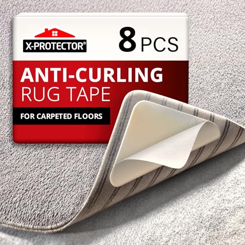 X-Protector Rug Tape for Carpet - 8 Pcs Set - White Anti-Slip & Anti-Curling Carpet Tape for Rugs - Premium Rug Pad Gripper - Ideal Carpet Corner Grippers to Keep Your Rugs & Make Corners Flat - size: 8 PCS, Triangle (Rug to Carpet)