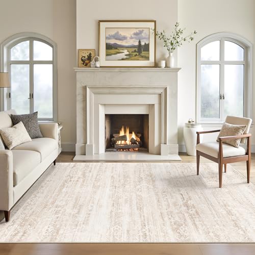 Soalmost Area Rugs 5x7 for Living Room, Floral Washable Rugs for Dining Room, Bedroom, Kitchen, Vintage Non-Slip Thin Area Rug Beige Ivory - color: Beige/Ivory, size: 5' x 7' (Rectangular)