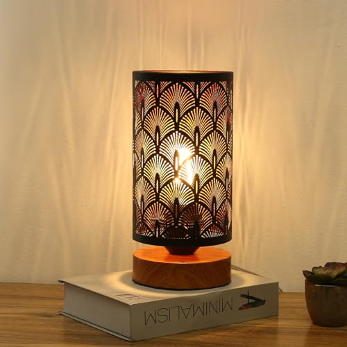 Small Industrial Table Lamps Dimmable, Bedside Lamps for Nightstand,End Table Side Desk lamp with Rustic Black Metal Cage Lampshade for Bedroom, Kids Room Living Room 2700K LED Bulb Included - color: peacock tail