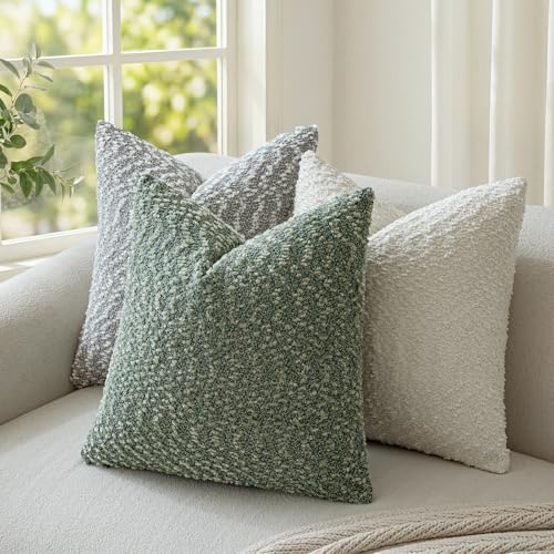 a moment Green Pillow Covers Set of 2 with Plush Cluster Texture (16x16 Inch), Decorative Throw Pillows for Living Room, Couch Bed, Sofa, Cozy Accent Pillow Cases for Home Decor (No Inserts) - color: Green, size: 16" x 16" (Pack of 2)