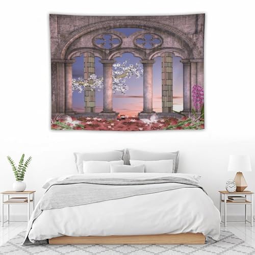 Houselerax Gothic Tapestry,Antique Victorian Style Floral Garden Wall Hanging Decor Tapestries for Bedroom Living Room 60"x40" - color: Gothic-10, size: W60xL40in