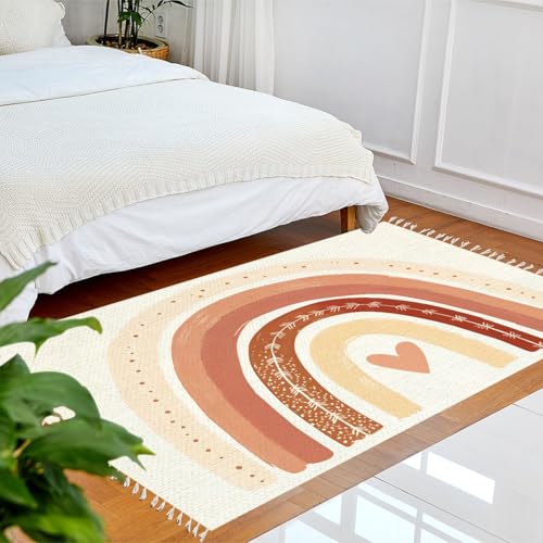 Boho Rug Scandinavian Nursery Rainbow Print for Playroom with Neutral Area Carpet Patio Hallway Runner Mat Pad Minimalist Home Decor Living Room Bedroom Indoor Outdoor, Multi3, 90x150cm - color: Multi3, size: 90x150cm