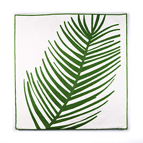 Embroidery Throw Pillow Cover 18x18 Inches Decorative Floor Pillow for Couch 100% Cotton Cushion Cover Tropical Green Palm Leaf Embroidered Pillowcase 45x45cm, 1 Piece - color: Green Pl