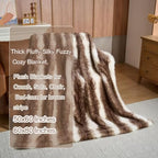 Luxury Fluffy Faux Fur Throw Blanket,Thick Fluffy Silky Fuzzy Cozy Blanket,Plush Blankets for Couch, Sofa, Chair, Bed-Faux Fur Brown Stripe 50 * 60inch - color: Faux Fur Brown Stripe, size: Throw (50" x 60")