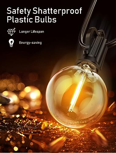Brightown LED Outdoor String Lights Patio Lights 100FT with 104 LED Bulbs, Shatterproof Weatherproof Commercial Hanging Light for Backyard Bistro Pergola Party Decor, E12 Socket Base, 2200K, Black - color: Black, size: 100FT