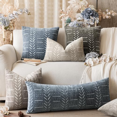 Home Décor Decorative Boho Chenille Throw Pillow Covers Textured Neutral Cushion Covers Soft Farmhouse Body Pillowcase for Couch Sofa Chair Bed Living Room, 14×36 Inch, 1 Piece, Dusty Blue - color: Dusty Blue, size: 36" x 14" (Pack of 1)