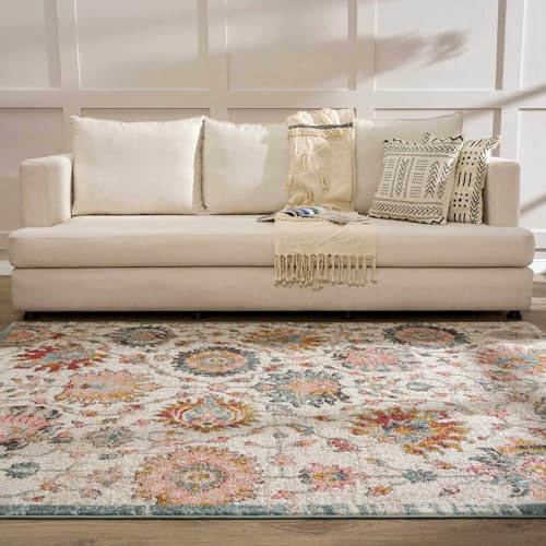 Hauteloom Twilight Boho Vintage Colorful Area Rug - Farmhouse Traditional Floral Rug for Living Room, Bedroom - Cream, Green, Sage, Red, Gray, Taupe, Dusty Pink - - color: Dusty Pink, Sky Blue, Light Gray / Twilight, size: 8'10" x 12' (Rectangular)