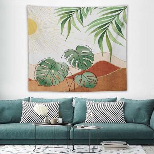 Boho Green Leaf Tapestry,Mid Century Abstract Leaves Tropical Palm Modern Minimalist Geometric Wall Hanging Neutral Home Decor Art for Living Room Bedroom Dorm 40"x30" - color: Boho Leaf-11, size: W40xL30in