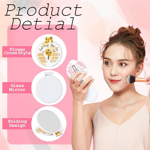 Y1tvei Christian Gifts Compact Mirror - 36Pcs Flower Cross God Say You Are Bible Verse Folding Compact Mirrors Inspirational Small Portable Pocket Makeup Mirror for Purse Church Party Favors for Women - color: White-cross