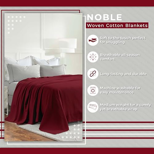 Superior Nobel Cotton Blanket, for Picnic, Beach, Traveling or Camping, Bedroom Essentials, Cover for Bed, Couch, Lounging, Textured Jacquard, Classic Chevron Woven Blanket, California King, Burgundy - color: Burgundy, size: California King