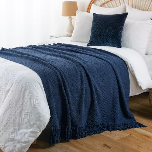 BATTILO HOME Navy Blue Throw Blanket for Couch, Super Soft Cozy Warm Dark Blue Throws for Twin Bed, Knit Woven Chenille Blanket Versatile for Sofa Bedroom Home Decor, 60"x80" - color: Navy, size: 60"x80"