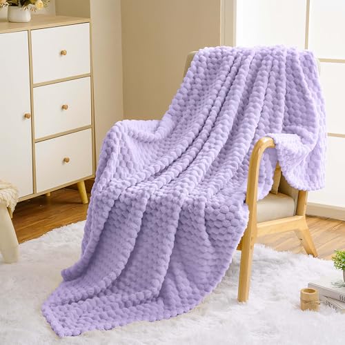 Vessia Flannel Fleece Throw Blanket, 3D Jacquard Light Purple Fuzzy and Warm Blanket for Couch, Sofa, Bed, Chair, 300GSM Soft Touch Cozy Lavender Throw for All-Season Home Decor(50x40inch) - color: Light Purple-3d, size: 50x40 inch