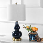 JONATHAN Y 20.5" Navy Glass Table Lamp, Modern Gourd Bedside Nightstand Lamp for Bedroom, Living Room, White Linen Shade, LED Bulb Included (JYL1028F) - color: Navy, size: Single