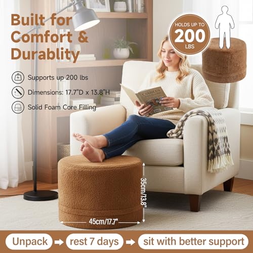 Tiita Pouf Ottoman and Foot Rest, Round Foam Stuffed Floor Pouf with Storag for Living Room, Brown - color: Round Brown