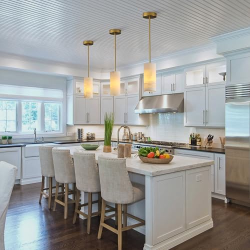 YUYI Alabaster Pendant Light for Kitchen Island, H-9.5in Modern Brass Hanging Light Fixture with Natural Alabaster Stone Shade, Adjustable Pendant Lighting Over Sink, Dining, Bar, Counter - color: 1-Gold, size: 1 Pack