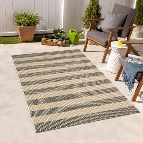 Black and Tan Boho Striped Rugs, 3x5 Rug Outdoor Front Door Mat Hand Woven Washable Rugs for Entryway, Foldable Front Porch Rug for Kitchen/Home Entrance/Farmhouse - color: Black and Tan, size: 3'x5'