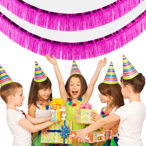 6 Packs 10 Feet Foil Fringe Garland Metallic Foil Tinsel Fringe Garland Wall Hanging Fringe Banner for Parade Floats, Wedding, Christmas，Birthday Party Halloween Decor (Hot Pink) - color: Foil Fringe Garland-hot Pink