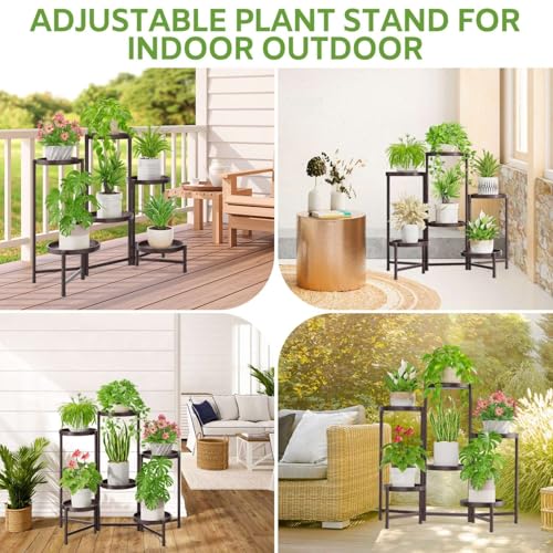 iDavosic.ly 6 Tier Large Plant Stand Indoor, 10 Inch Wide Tall Corner Metal Plant Stands Outdoor for Multiple Plants, Folding Tiered Flower Display Holder Rack Shelf, Violet Bronze - color: Violet Bronze, size: 6 Tiers