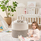 KAKAMAY Large Blanket Basket (18"x18"x16"),Woven Baby Laundry Hamper for Storage, Cotton Rope Blankets Baskets for Nursery, Laundry, Living Room, Pillows, Baby Toy chest with Handles (White/Beige) - color: Beige
