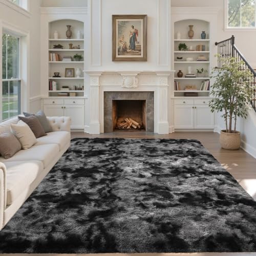 6x9 Ft Large Shag Rug for Living Room Bedroom,Tie-Dyed Ultra Soft Fluffy Furry Area Rug, Aesthetic Carpet for Indoor Floor Home Decor(Dark Grey) - color: A-tie-dye Darkgrey, size: 6' X 9' (Rectangular)