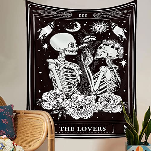 Naykow Skull Tapestries Black and White Skeleton Gothic Grunge Dark Witchy Wall Hanging Decor Tapestry for Bedroom Aesthetic Alt Room (30x40 inches vertical) - size: 40"L x 30"W