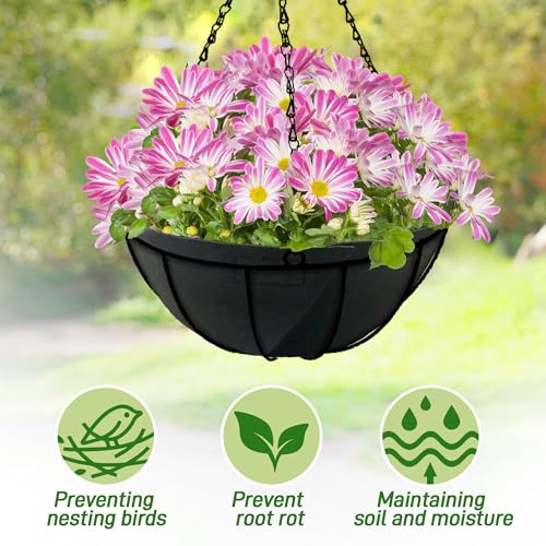 4 Pack 16 Inch Fabric Planter Basket Liner- Felt Flower Pot Liners Replacement Coco Fiber Liner for Hanging Basket Flowers Round Hanging Basket Liners Prevent Birds from Nesting - size: 4pack-16inch