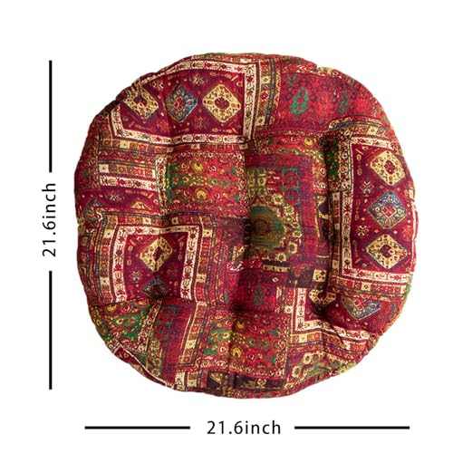 ELEFOCUS Red Bohemian Seat Cushion,Indoor Boho Chair Cushions for Dining Chairs，Round Chair Pad，Decorative Seat Cushions for Kitchen Chairs(Red Round 21X21) - color: Red Round 21x21