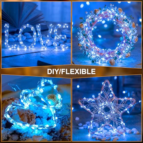 Solar String Lights 2 Pack Total 66FT 200LED Solar Fairy Lights Outdoor Waterproof 8 Lighting Modes Twinkle Lights for Patio, Garden Yard Party Wedding Tree Christmas Halloween Decoration, Blue - color: Blue