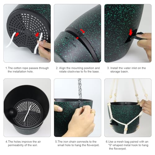Meowell 10 inch Self Watering Hanging Planters, 2 Pack Hanging Flower Pots for Indoor Outdoor Plants, Hanging Baskets with Drainage Holes & 2 Kinds of Plant Hangers for Home Decor, Speckled Black - color: Black With Green Speckles
