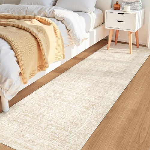 2x8 Washable Runner Rug: Moroccan Geometric Boho Rug Farmhouse Non Slip Stain Resistant Rugs Low Pile Soft Carpet for Porch Kitchen Laundry Room Living Room Bedroom (Beige,2'x8') - color: Beige, size: 2' x 8' (Rectangular)