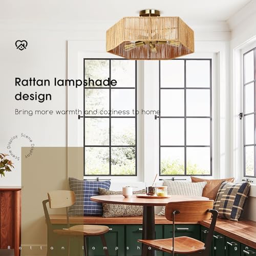 21.2" Rattan Ceiling Light 5-Light Boho Light Fixture Bohemian Ceiling Light Fixture for Bedroom Living Room Dining Room, Bulb NOT Included
